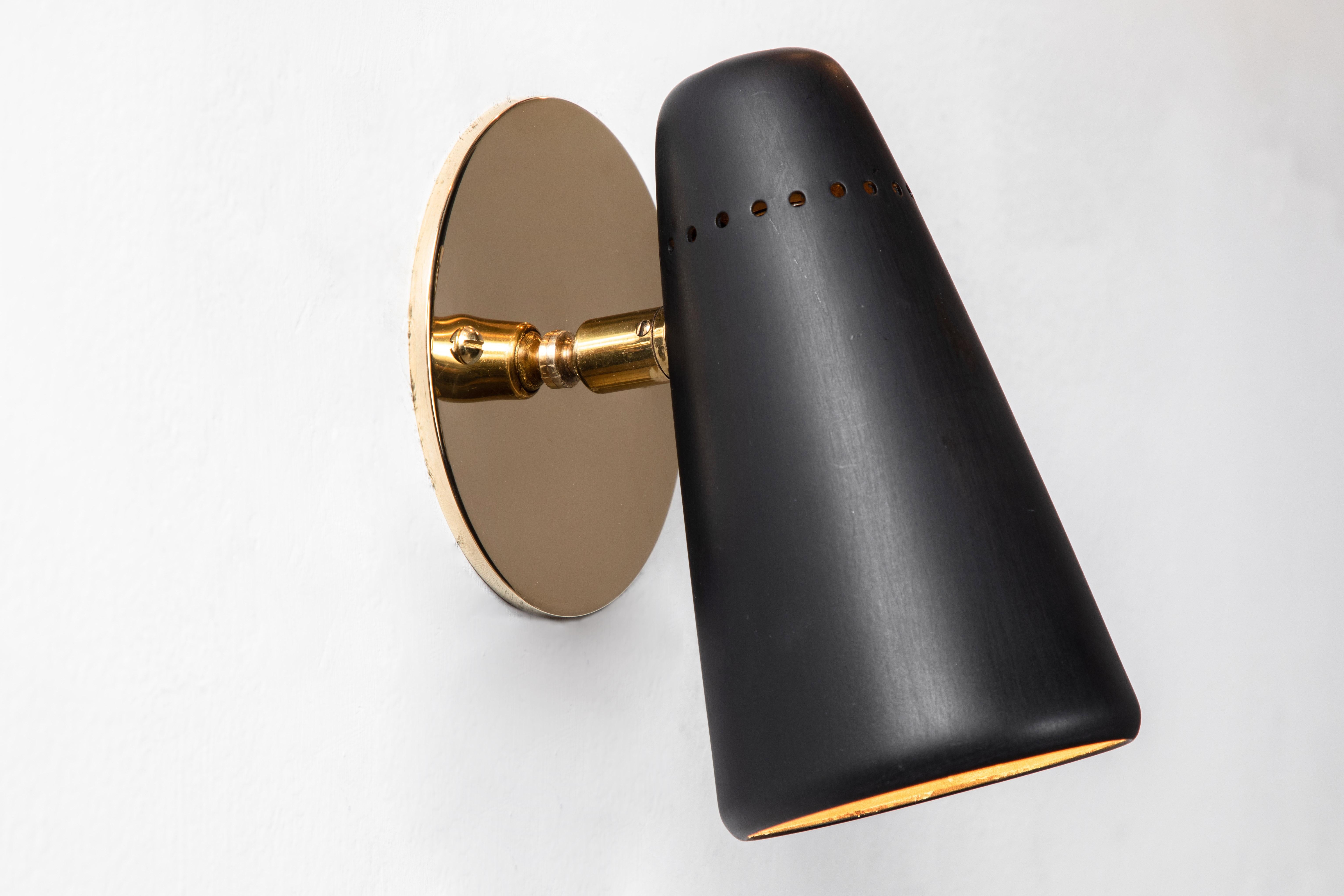 Pair of 1950s Stilnovo Sconces in Black and Brass with Yellow Label 7