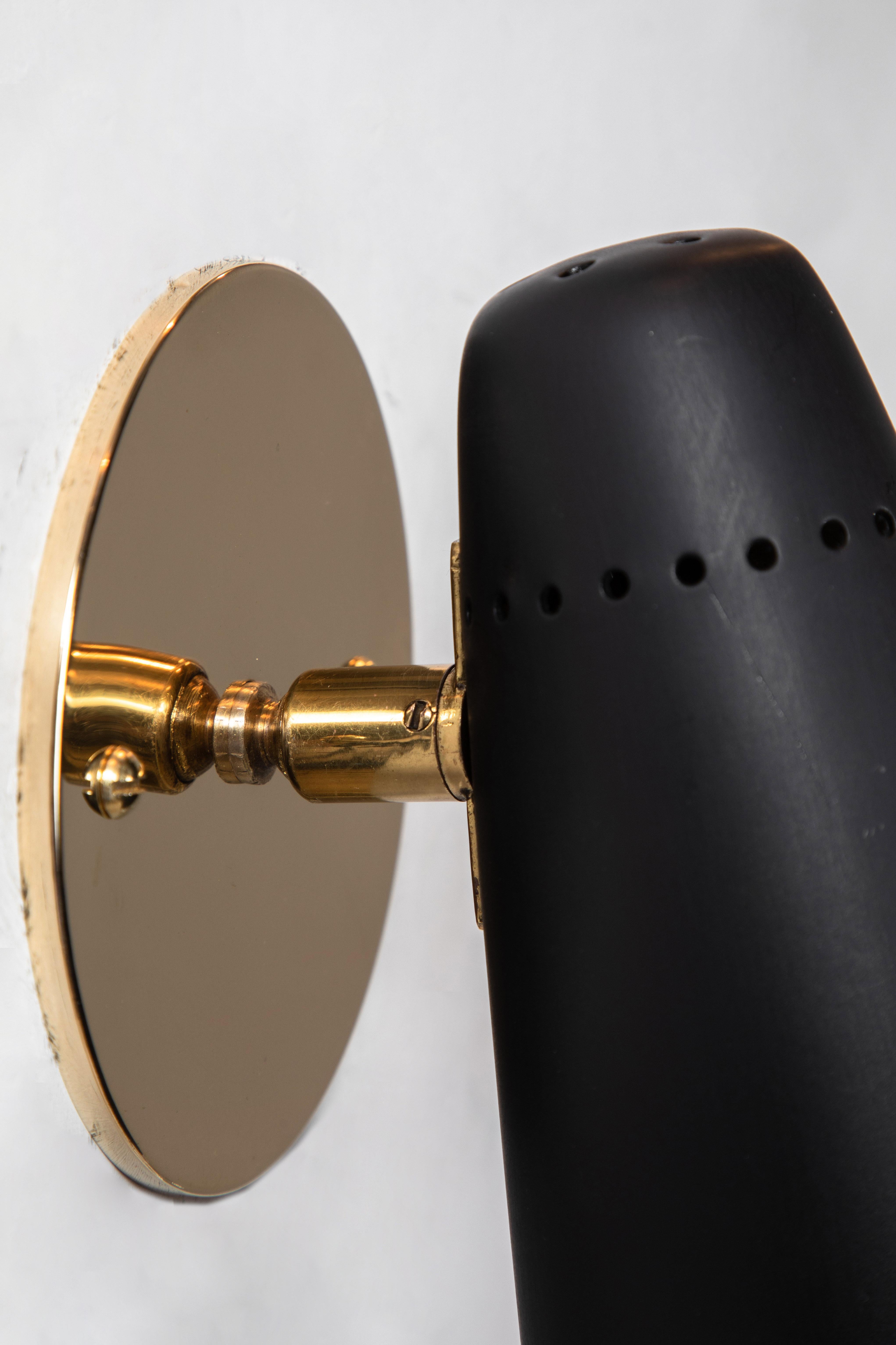 Pair of 1950s Stilnovo Sconces in Black and Brass with Yellow Label 9
