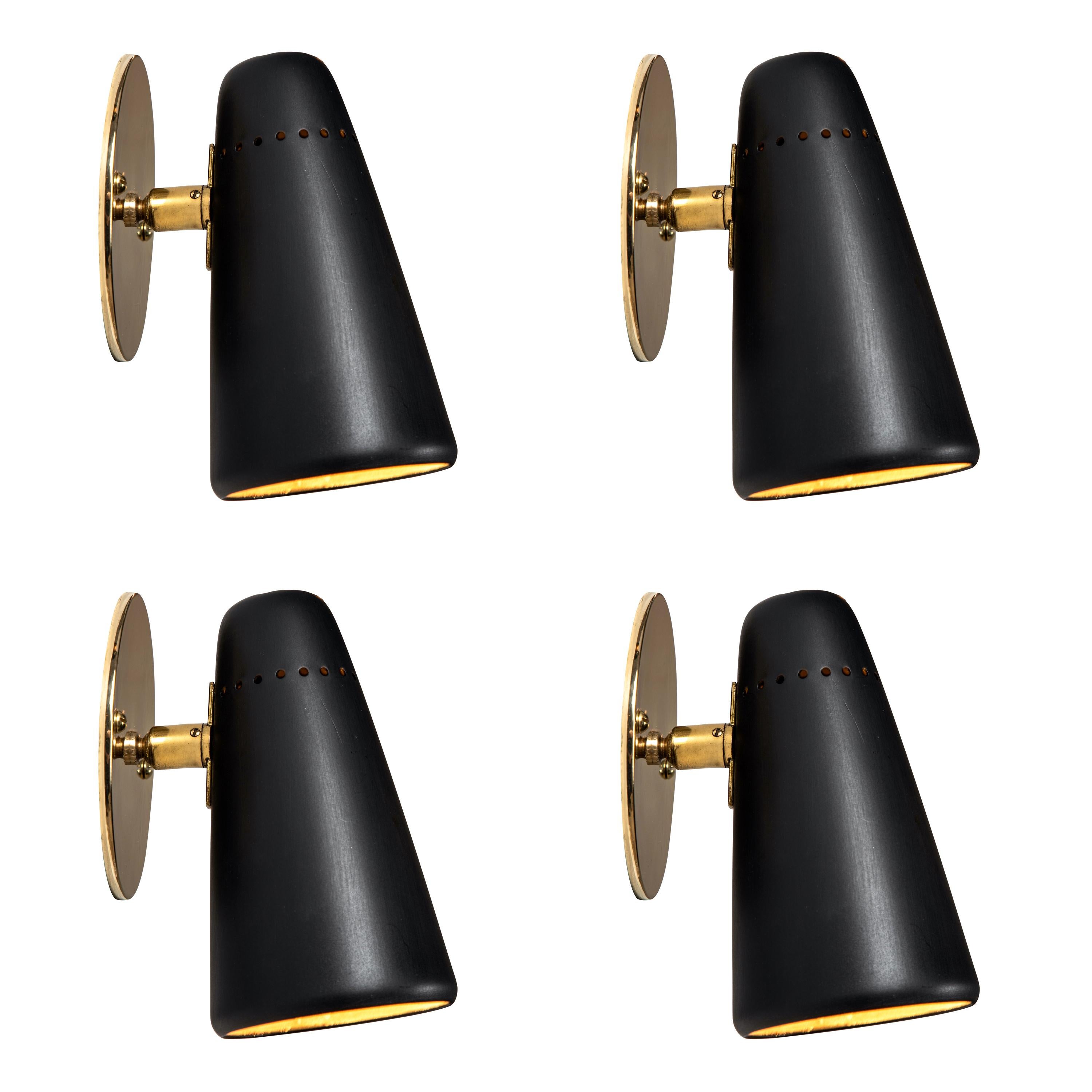 Pair of 1950s Stilnovo Sconces in Black and Brass with Yellow Label 12
