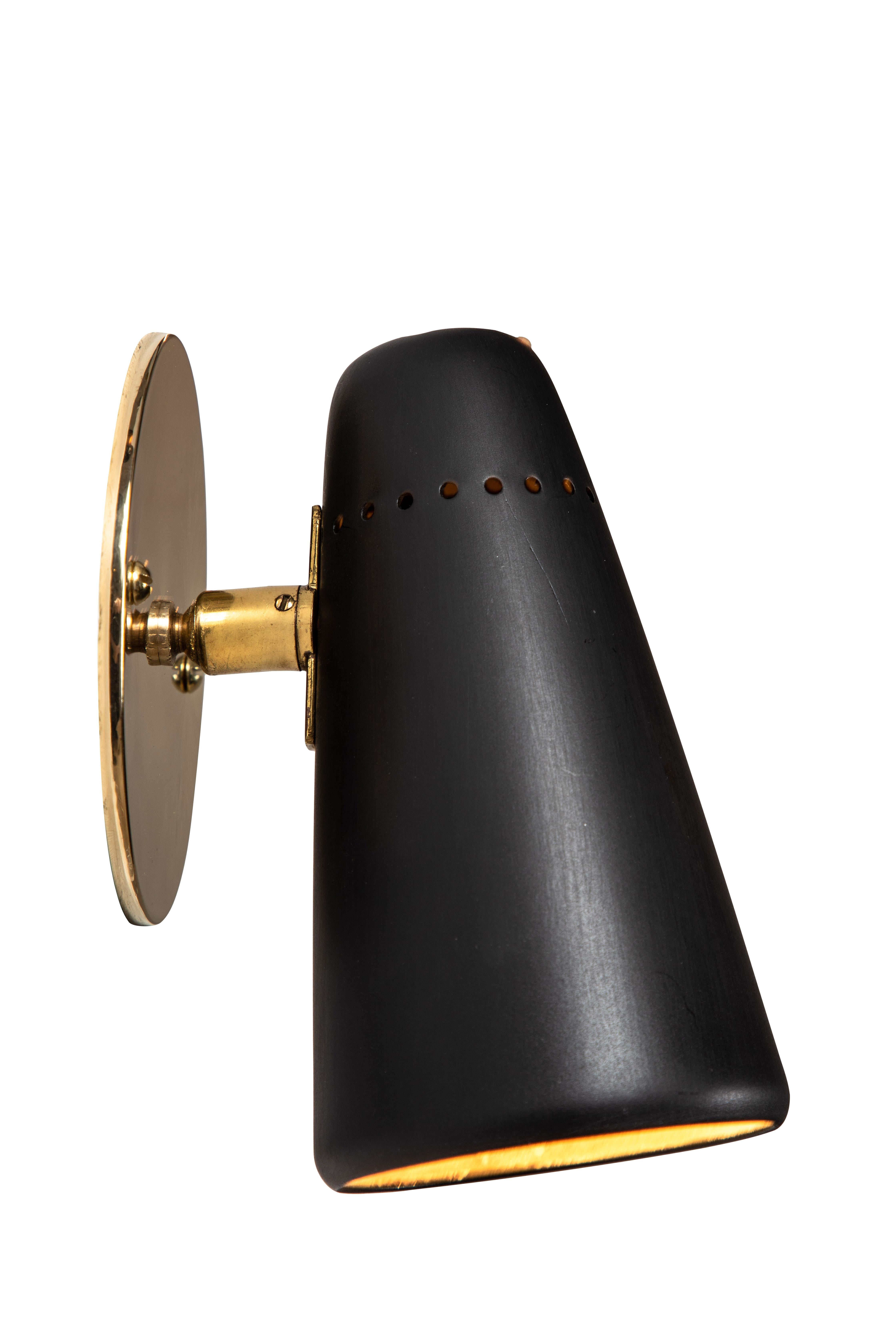 Painted Pair of 1950s Stilnovo Sconces in Black and Brass with Yellow Label