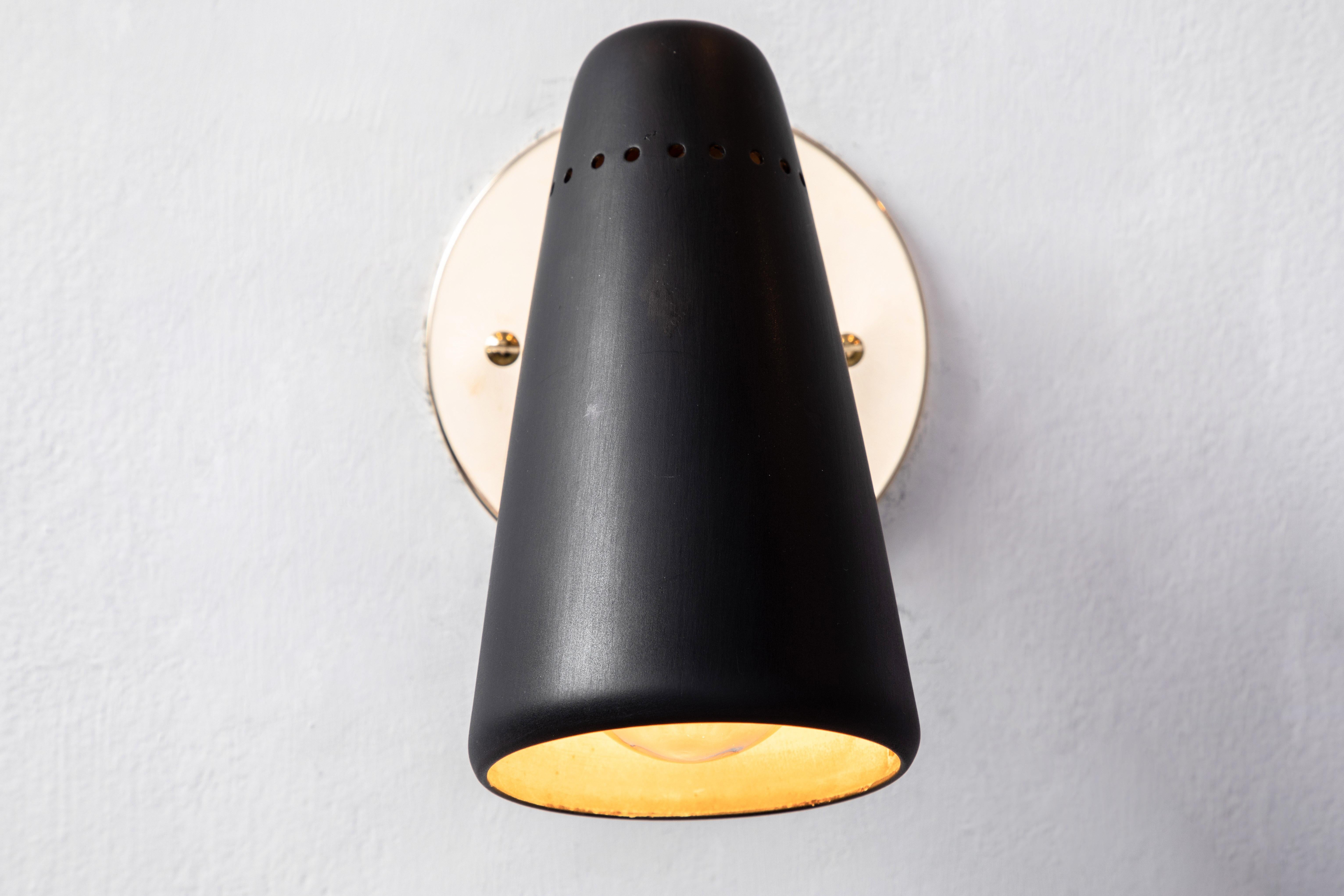 Pair of 1950s Stilnovo Sconces in Black and Brass with Yellow Label 1