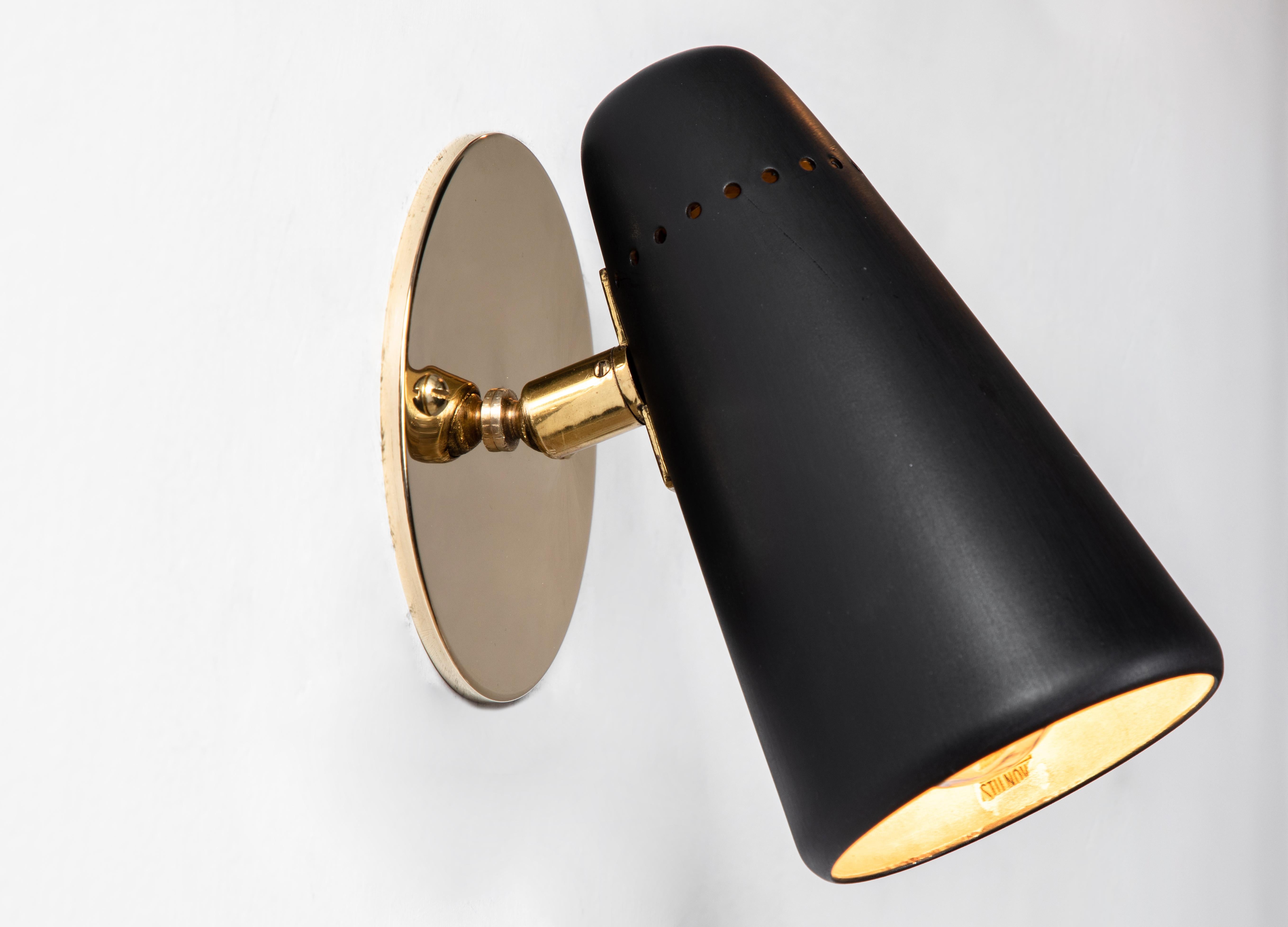 Pair of 1950s Stilnovo Sconces in Black and Brass with Yellow Label 2