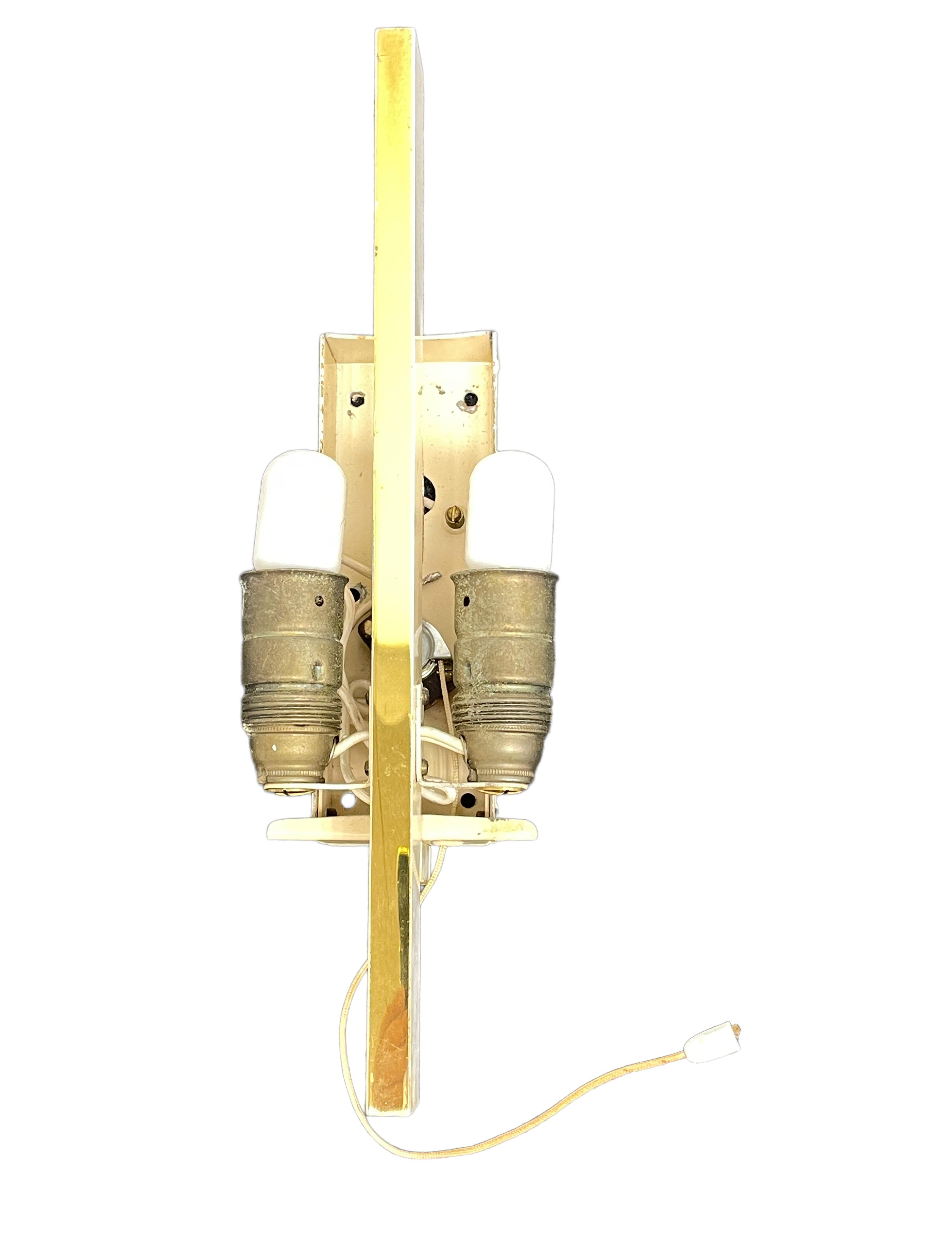 Metal Pair of 1950s Stilnovo Style Sconces Brass and Glass Shade, Vintage, Italy