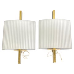 Pair of 1950s Stilnovo Style Sconces Brass and Glass Shade, Vintage, Italy