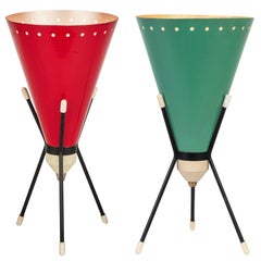 Pair of 1950s Stilux Milano Conical Tripod Table Lamps
