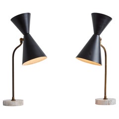 Pair of 1950s Stilux Milano Diabolo Metal & Marble Table Lamps