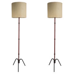 Pair of 1950's Stitched Leather Floor Lamp by Jacques Adnet