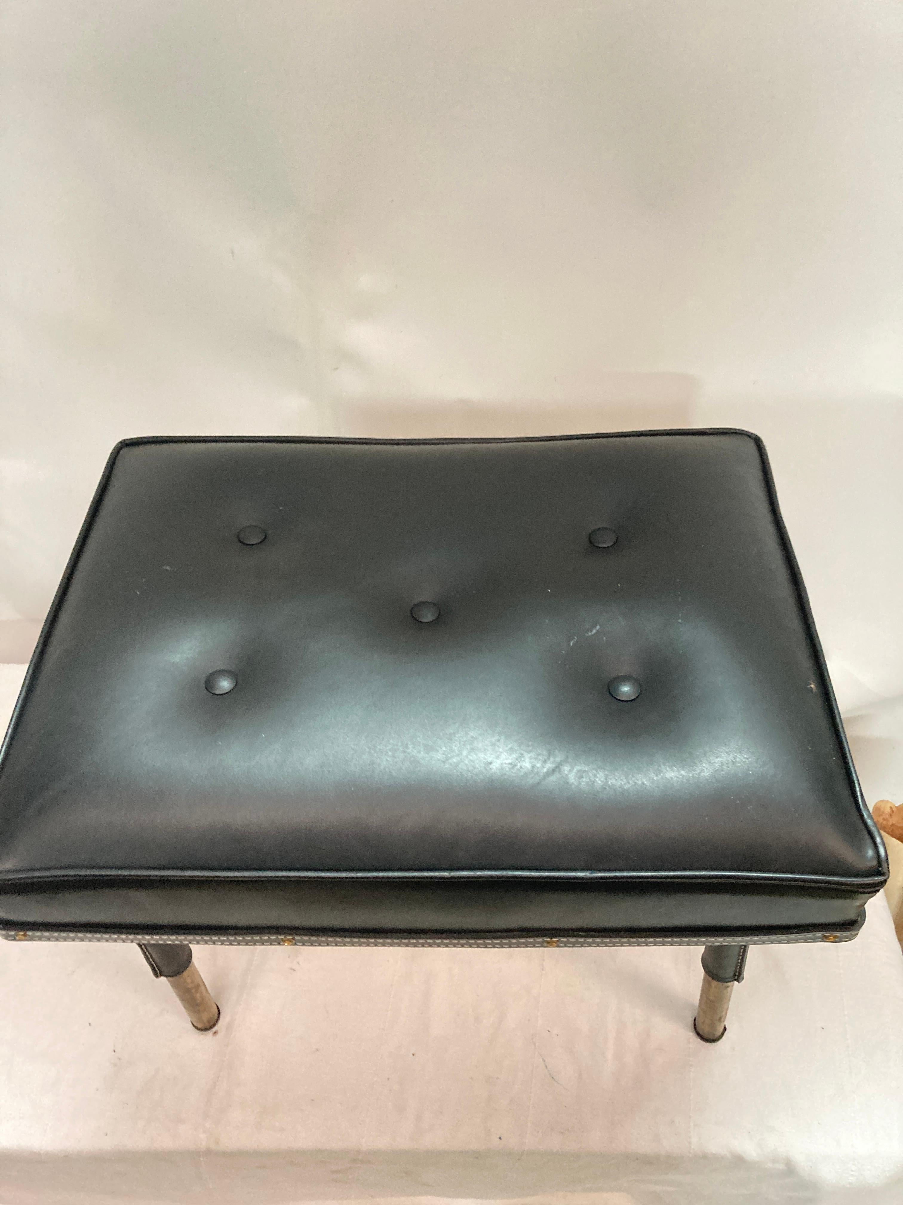 Pair of 1950's Stitched leather ottomans by Jacques Adnet For Sale 1