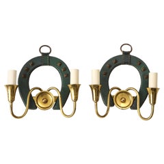 Pair of 1950s Stitched Leather Sconces by Jacques Adnet