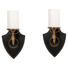 Pair of 1950's Stitched Leather Sconces