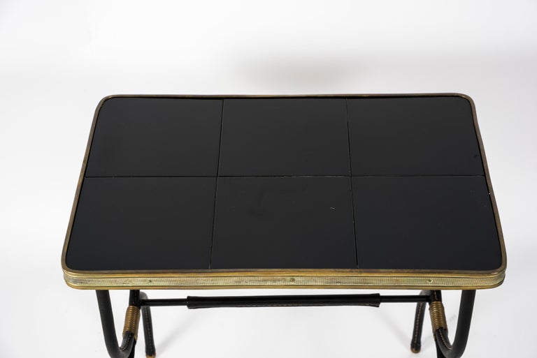 Mid-20th Century Pair of 1950's Stitched Leather Side Table by Jacques Adnet For Sale