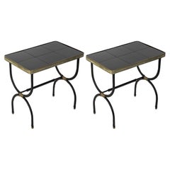 Pair of 1950's Stitched Leather Side Table by Jacques Adnet