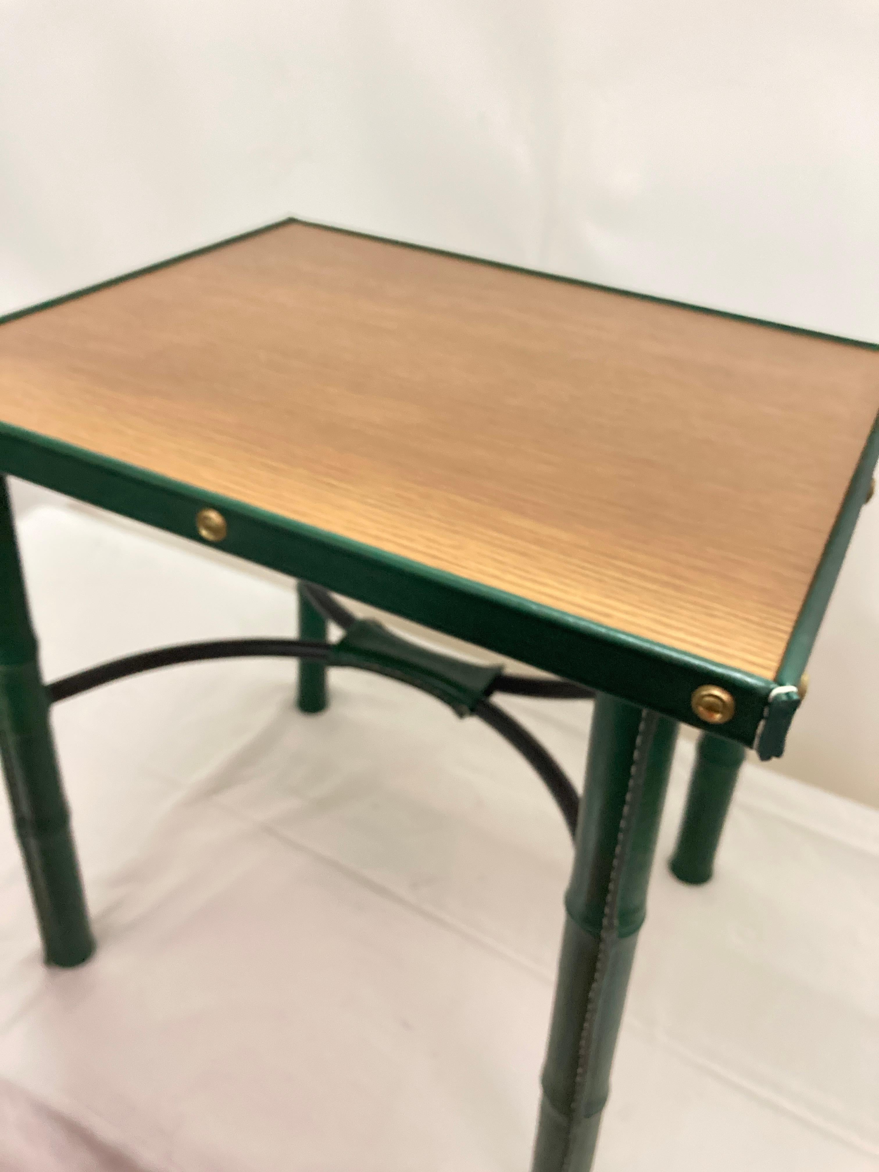 Pair of 1950's Stitched Leather side tables by Jacques Adnet For Sale 4