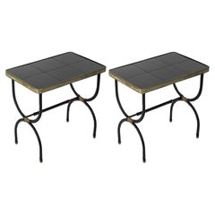 Retro Pair of 1950's Stitched Leather Side Tables by Jacques Adnet