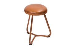 Pair of 1950s Stitched Leather Stools by Jacques Adnet