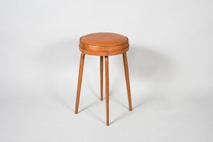 Pair of 1950's Stitched Leather Stools by Jacques Adnet
