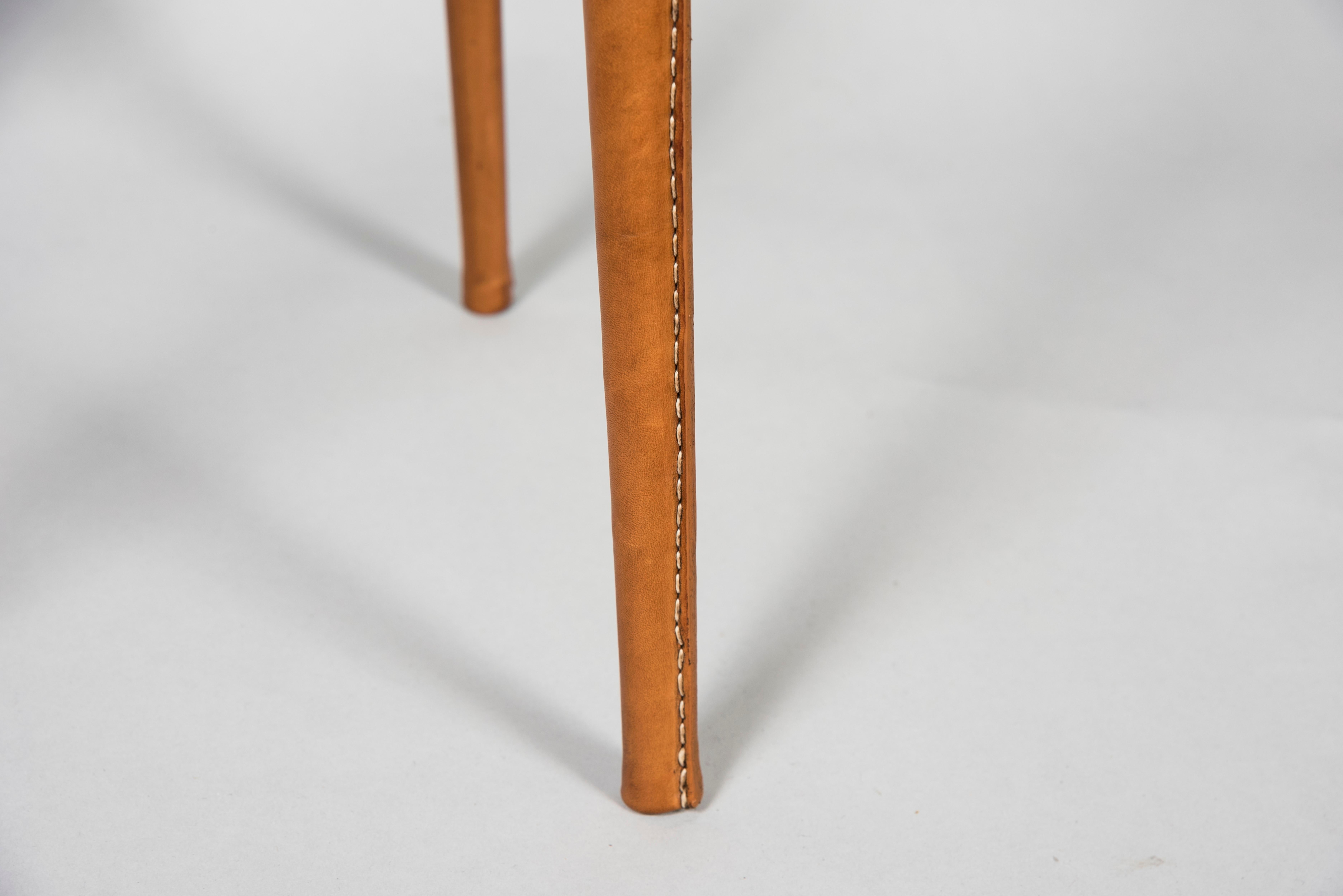 Pair of 1950's Stitched Leather Stools by Jacques Adnet For Sale 2