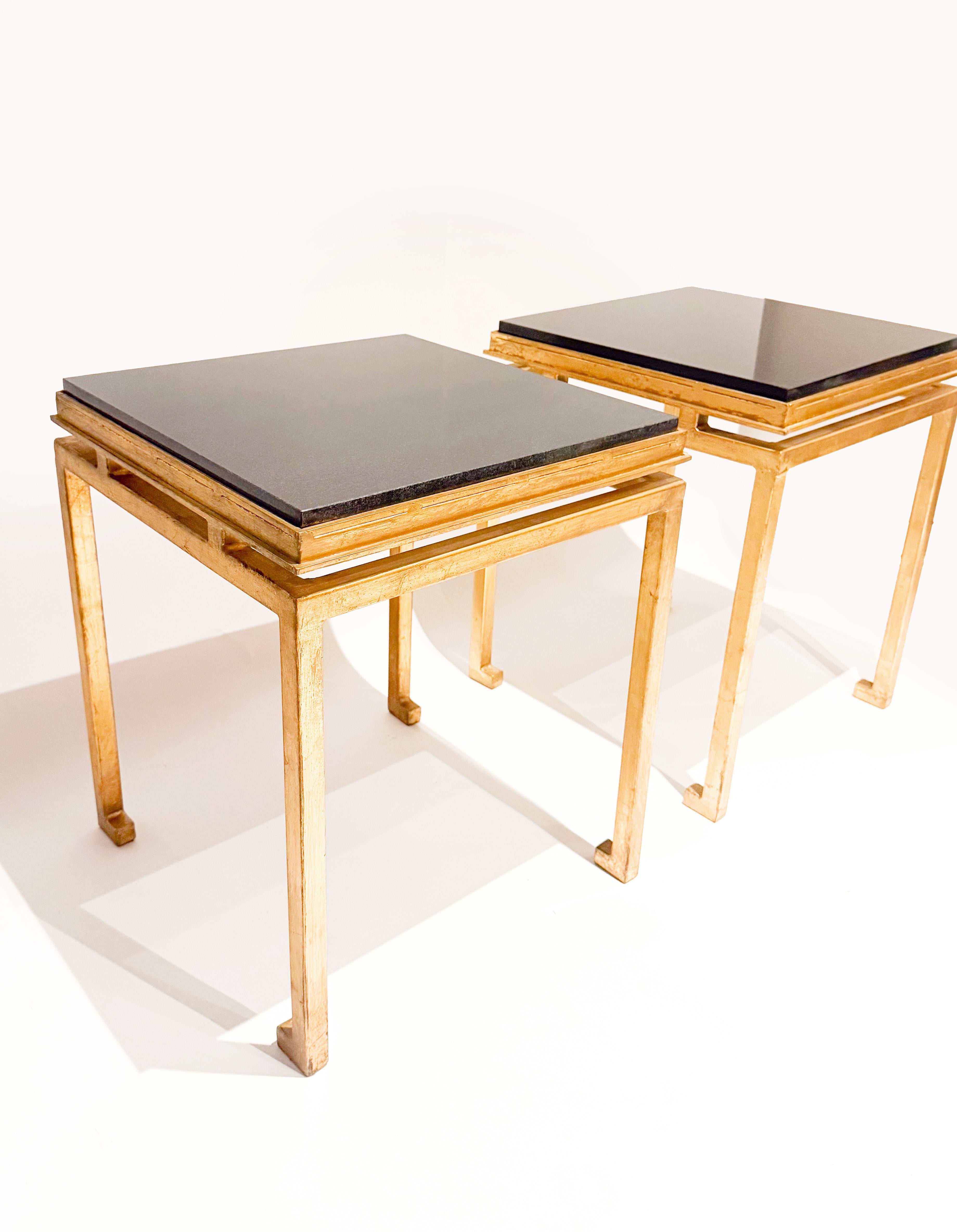 Pair of 1950s Stone and Gilt Iron Side Tables Attributed to Maison Ramsay For Sale 5