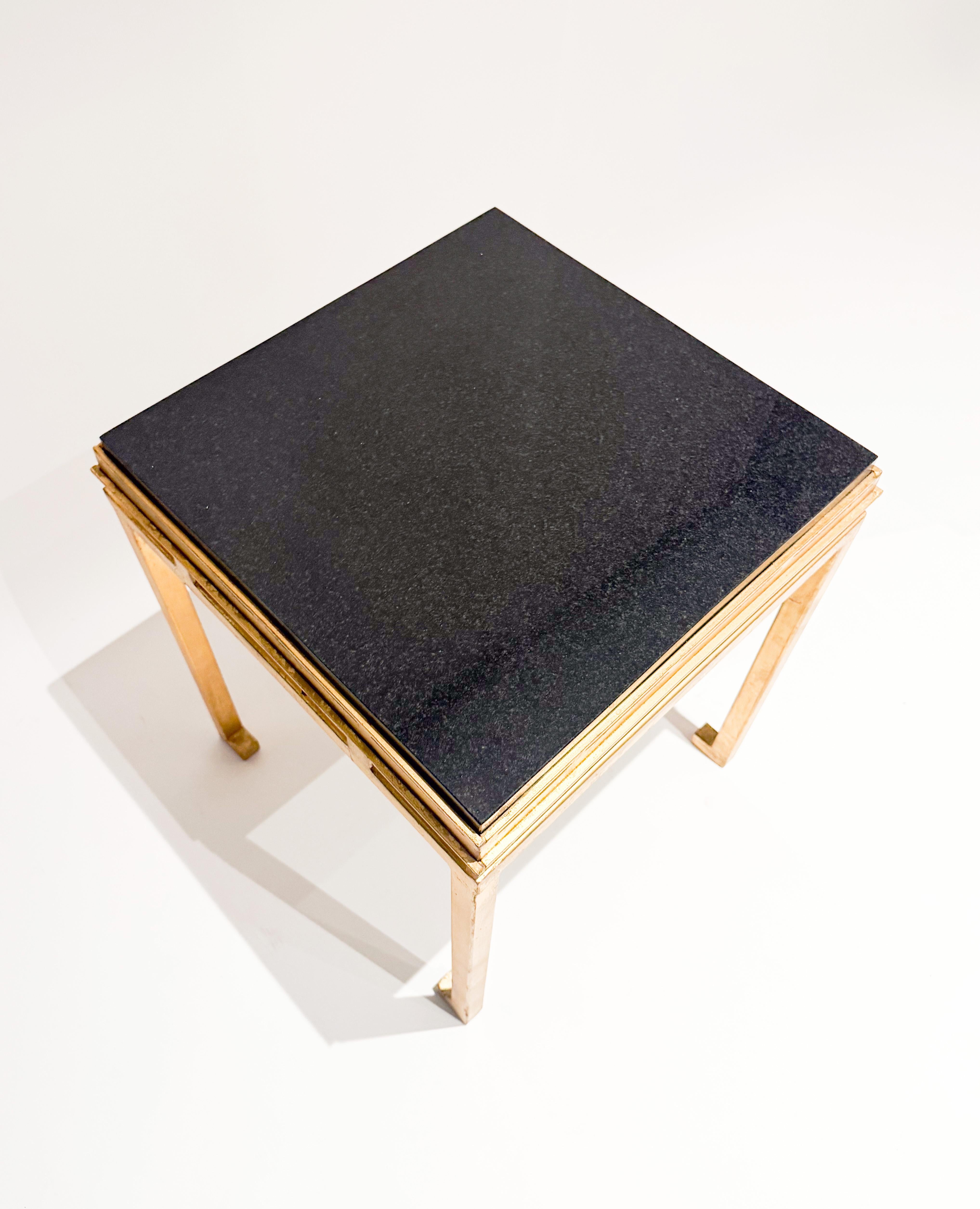 Unknown Pair of 1950s Stone and Gilt Iron Side Tables Attributed to Maison Ramsay For Sale