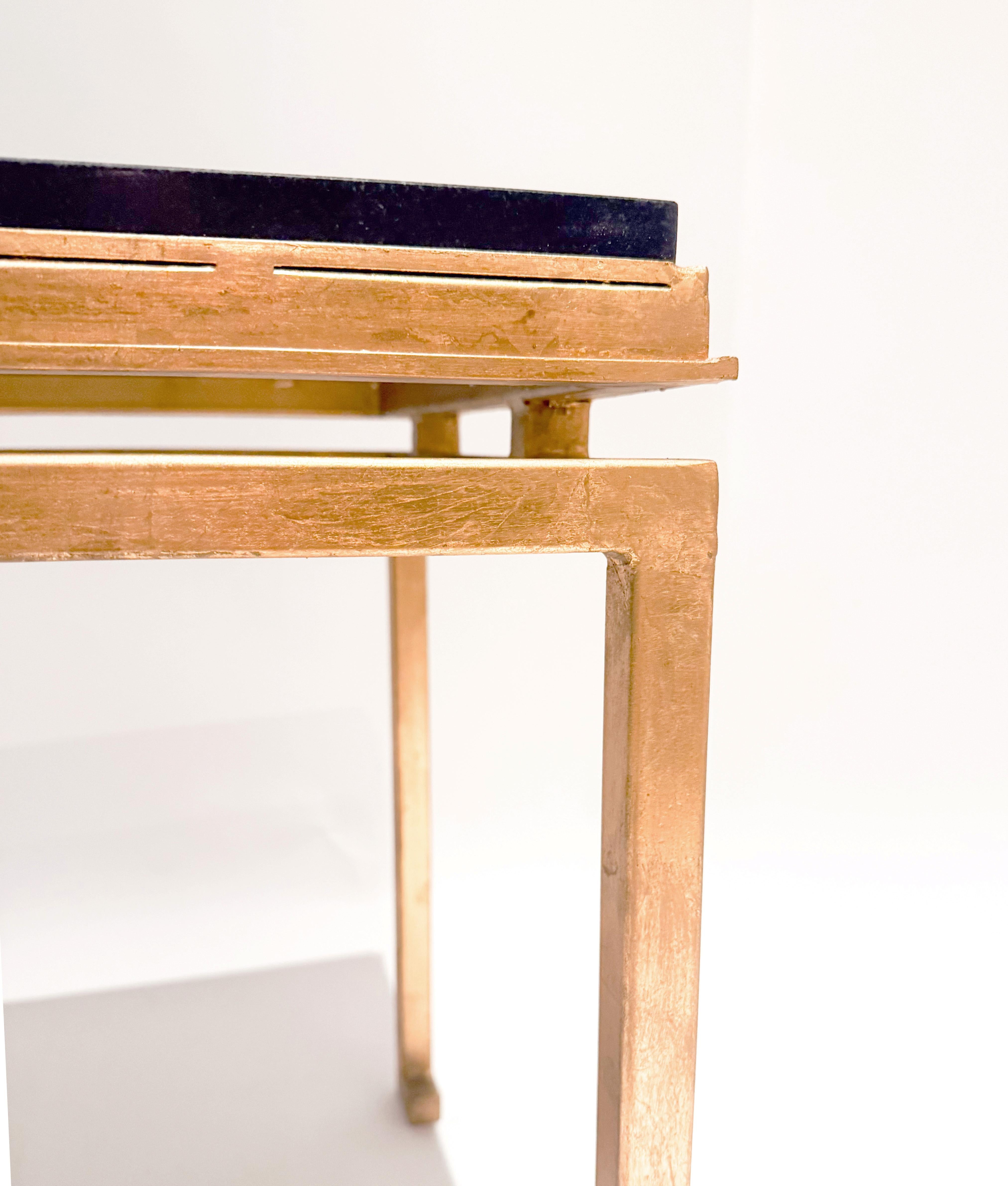 Pair of 1950s Stone and Gilt Iron Side Tables Attributed to Maison Ramsay In Good Condition For Sale In Tampa, FL