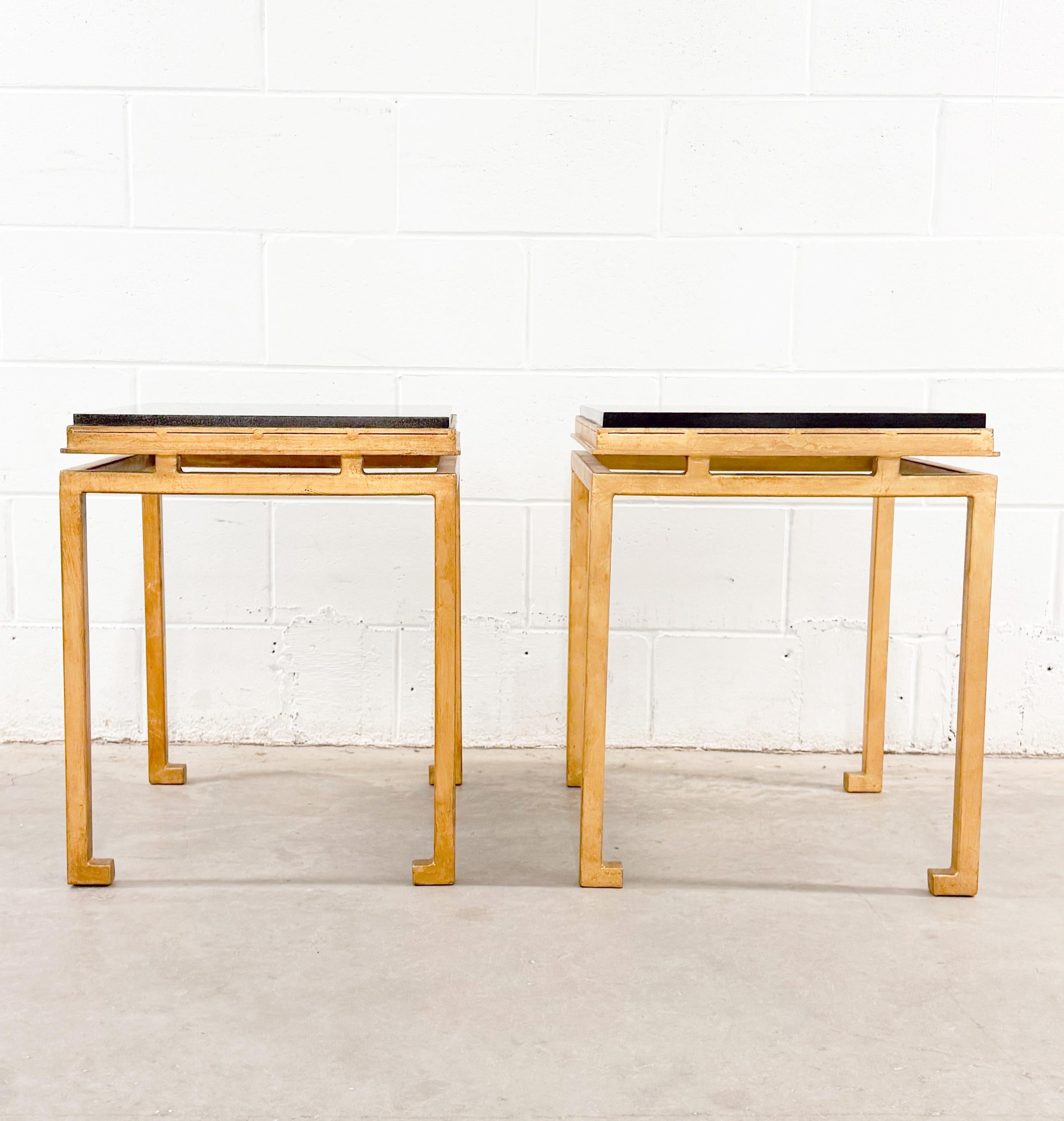Pair of 1950s Stone and Gilt Iron Side Tables Attributed to Maison Ramsay For Sale 1