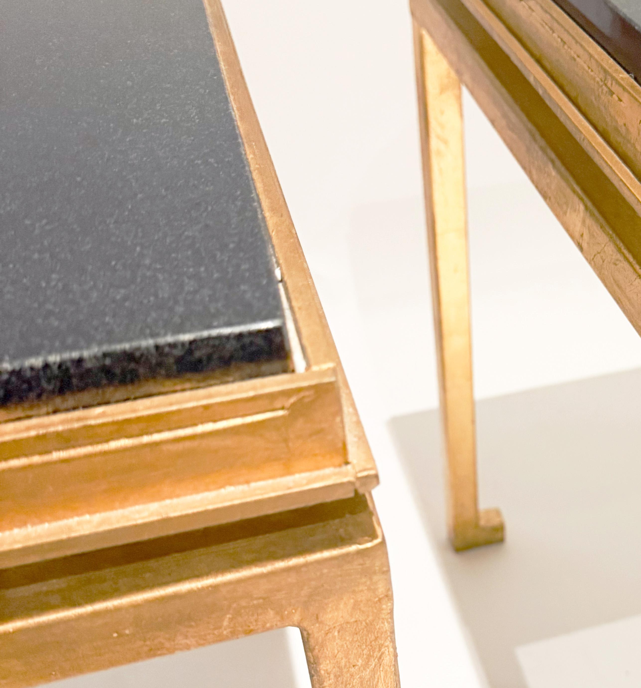 Pair of 1950s Stone and Gilt Iron Side Tables Attributed to Maison Ramsay For Sale 2