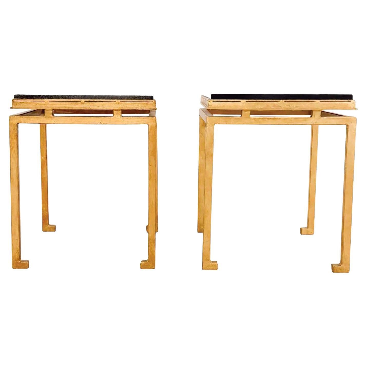 Pair of 1950s Stone and Gilt Iron Side Tables Attributed to Maison Ramsay