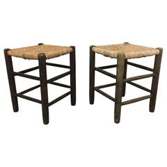 Pair of 1950s Straw Stools in the Manner of Charlotte Perriand