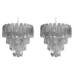 Pair of 1950s Style Poliedri Chandeliers Pearl Grey Blown Murano Glass Italian