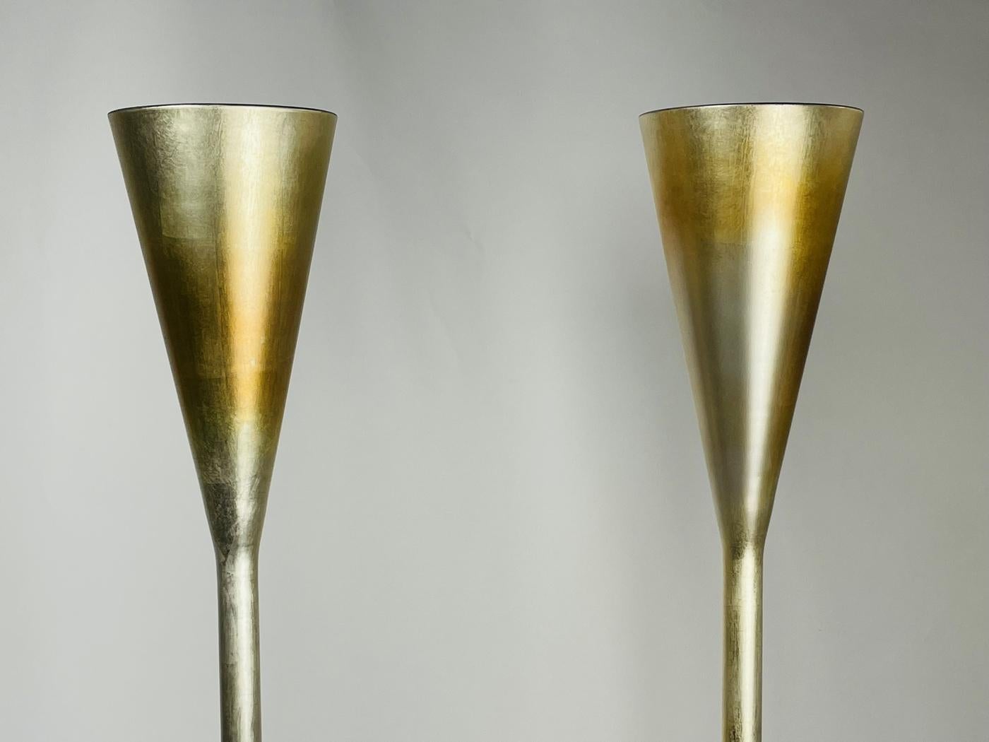 Pair of 1950s Style Torchiere Lamps with Silver Leaf For Sale 6