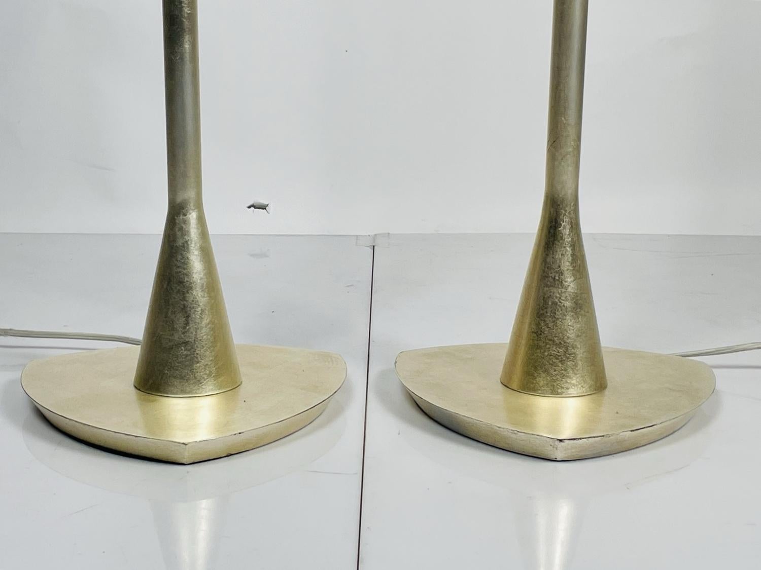 Contemporary Pair of 1950s Style Torchiere Lamps with Silver Leaf For Sale