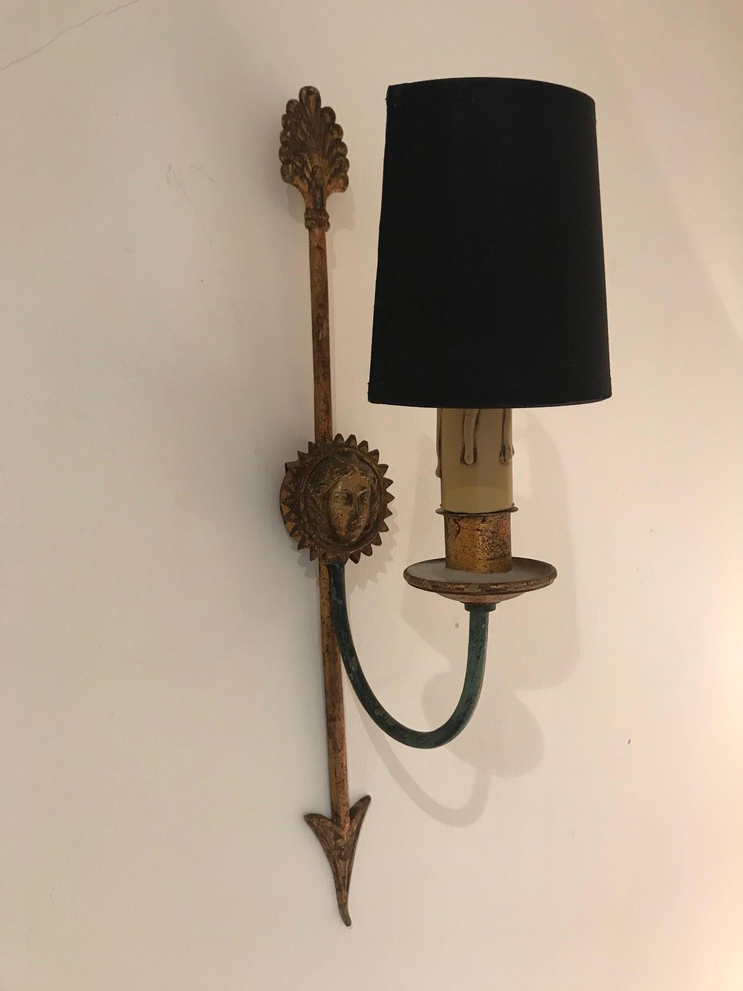 French Pair of 1950s Sunburst Wall Lights For Sale