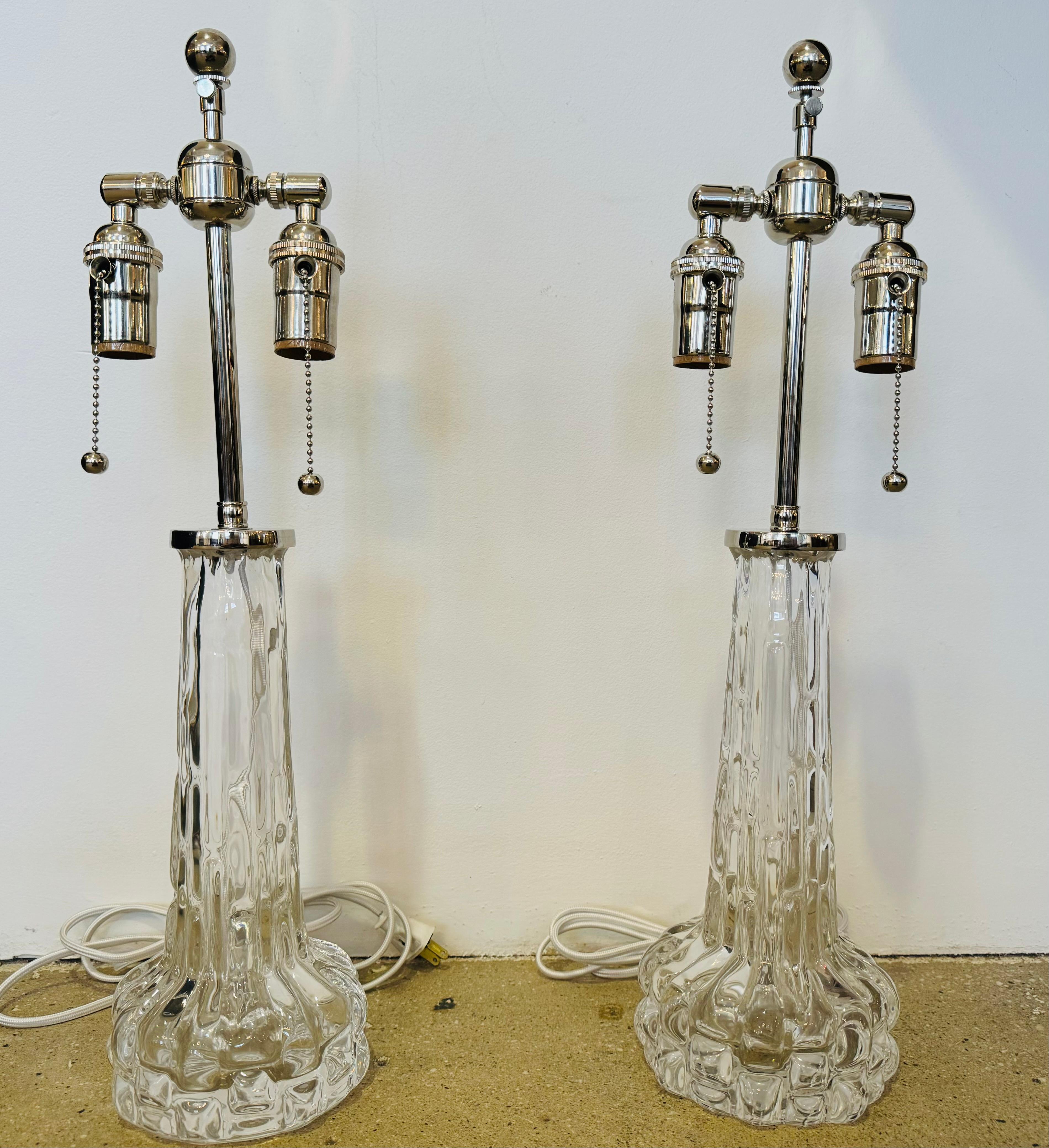 Pair of 1950s Swedish Crystal Orrefors Carl Fagerlund Clear Table Lamps For Sale 6