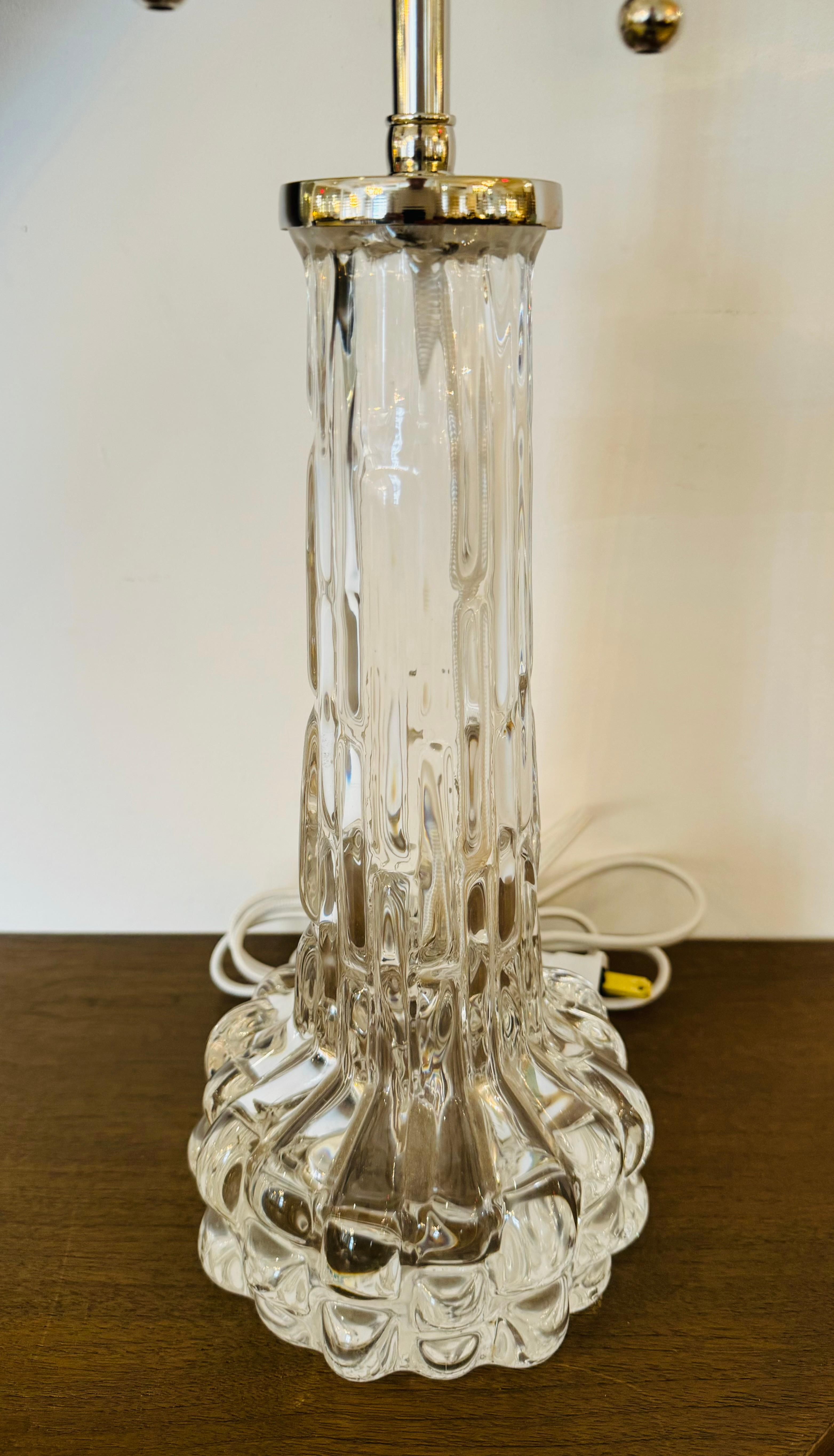 Pair of 1950s Swedish Crystal Orrefors Carl Fagerlund Clear Table Lamps For Sale 1