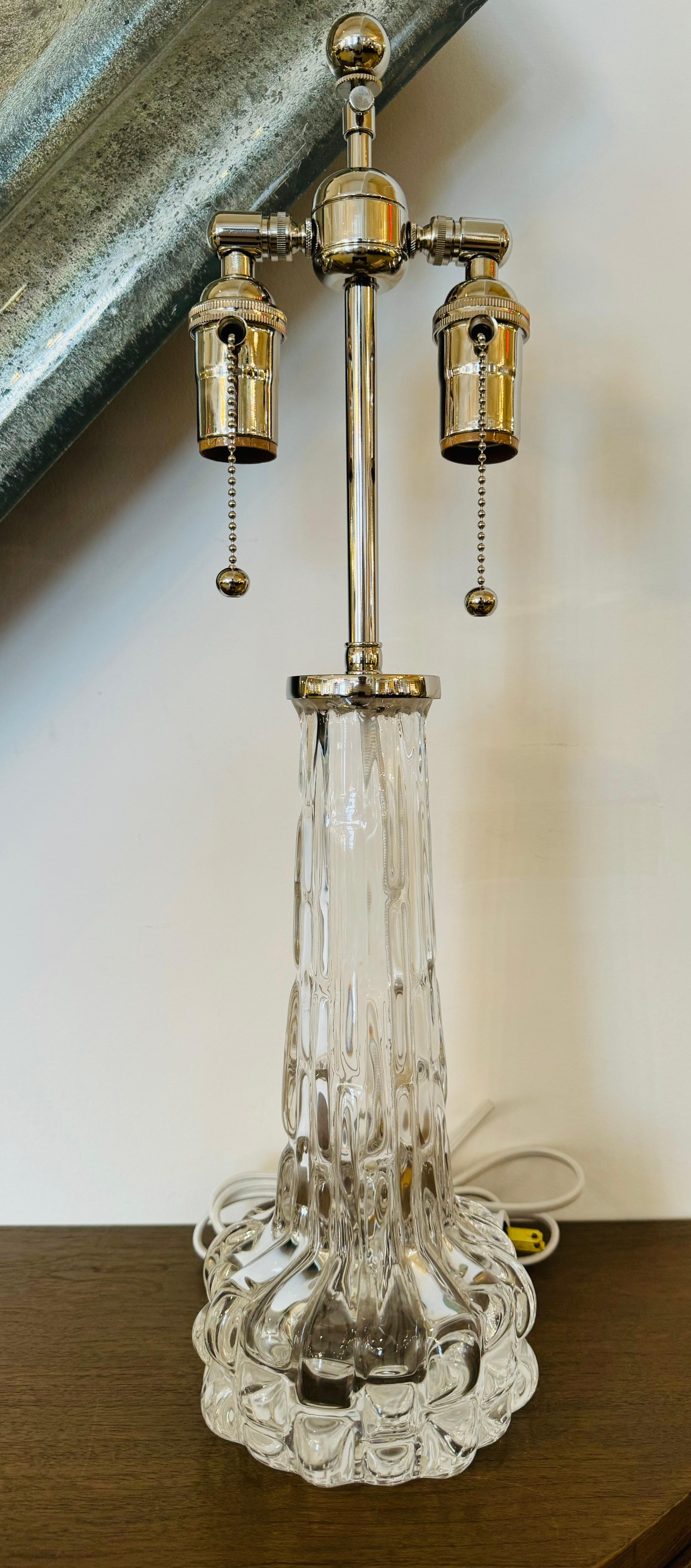 Pair of 1950s Swedish Crystal Orrefors Carl Fagerlund Clear Table Lamps For Sale 2