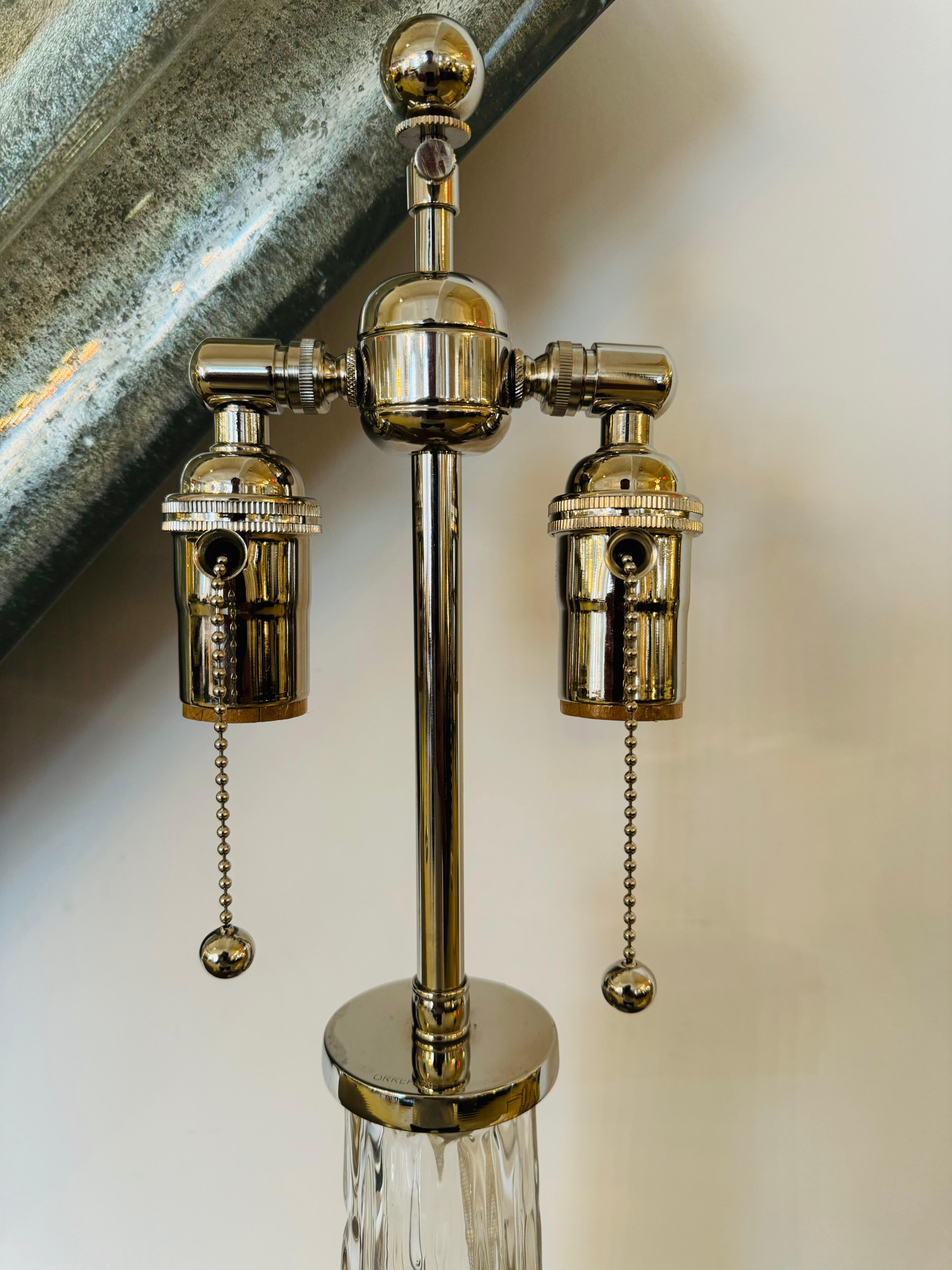 Pair of 1950s Swedish Crystal Orrefors Carl Fagerlund Clear Table Lamps For Sale 4