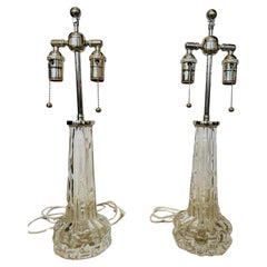 Pair of 1950s Swedish Crystal Orrefors Carl Fagerlund Clear Table Lamps