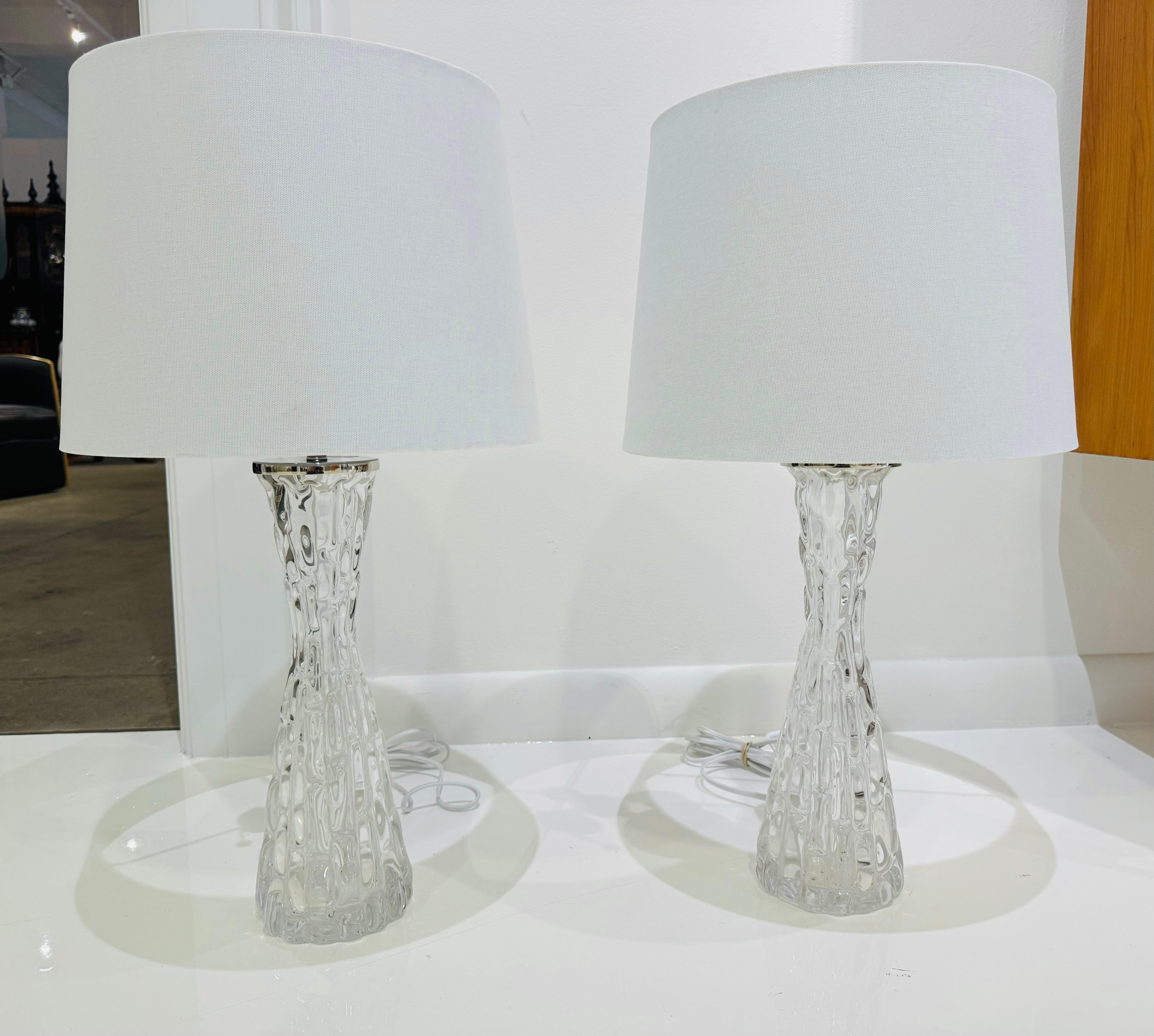 Paire de lampes de table en cristal suédois Orrefors Carl Fagerlund du milieu du siècle dernier en vente 5