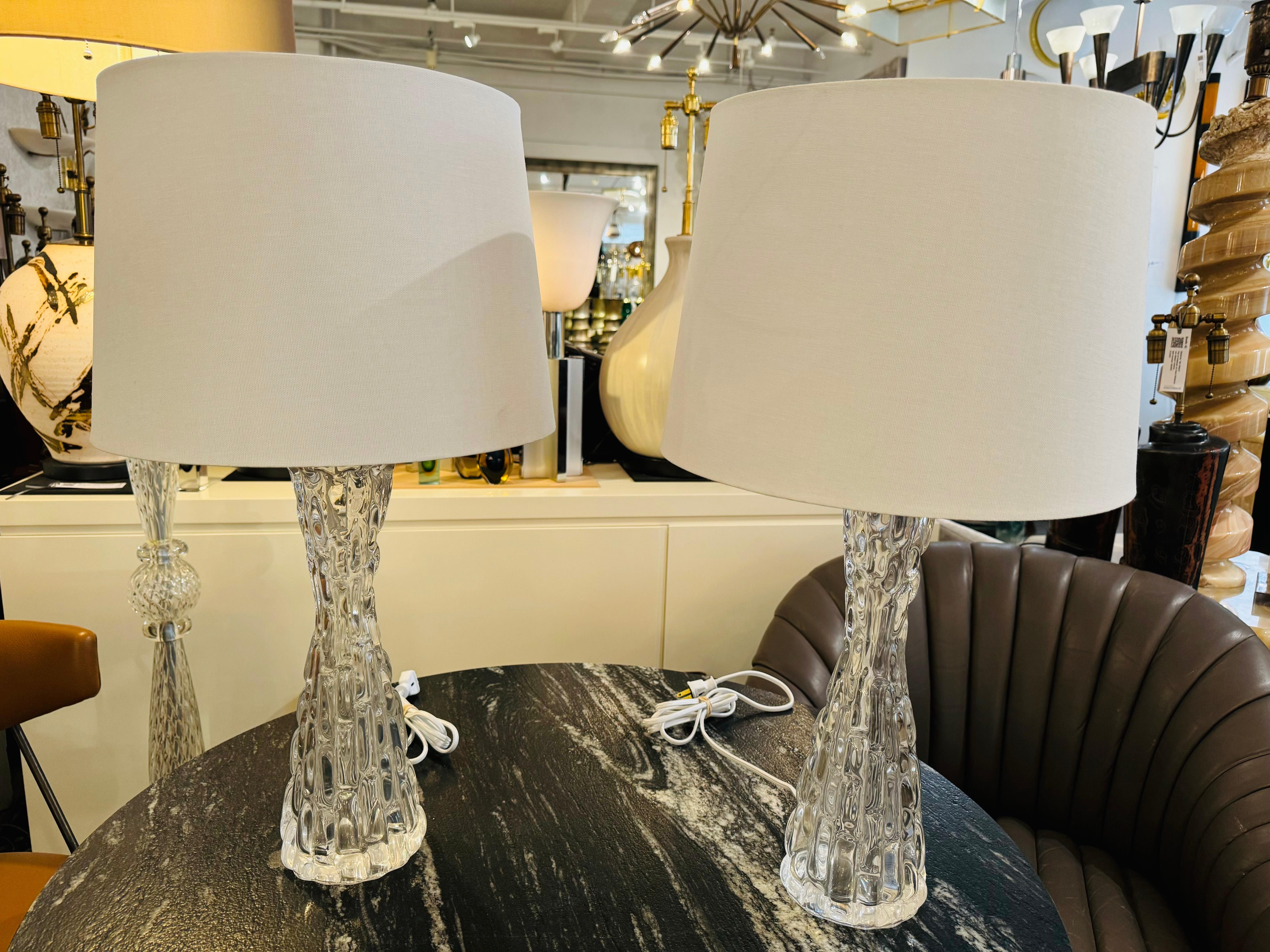 Paire de lampes de table en cristal suédois Orrefors Carl Fagerlund du milieu du siècle dernier en vente 6