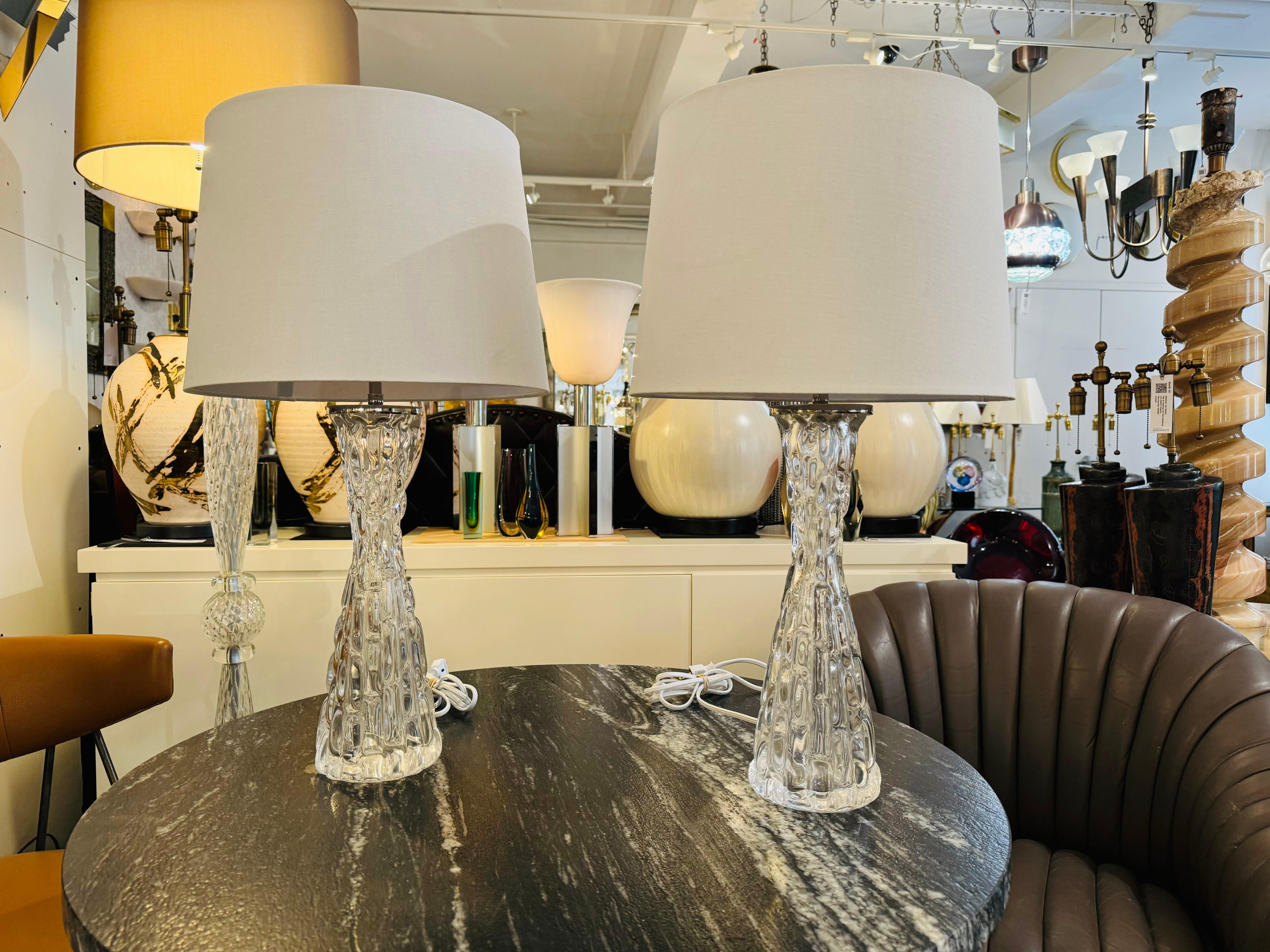Paire de lampes de table en cristal suédois Orrefors Carl Fagerlund du milieu du siècle dernier en vente 7