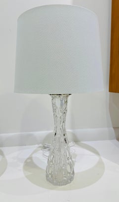 Pair of 1950s Swedish Crystal Orrefors Carl Fagerlund Mid Century Table Lamps
