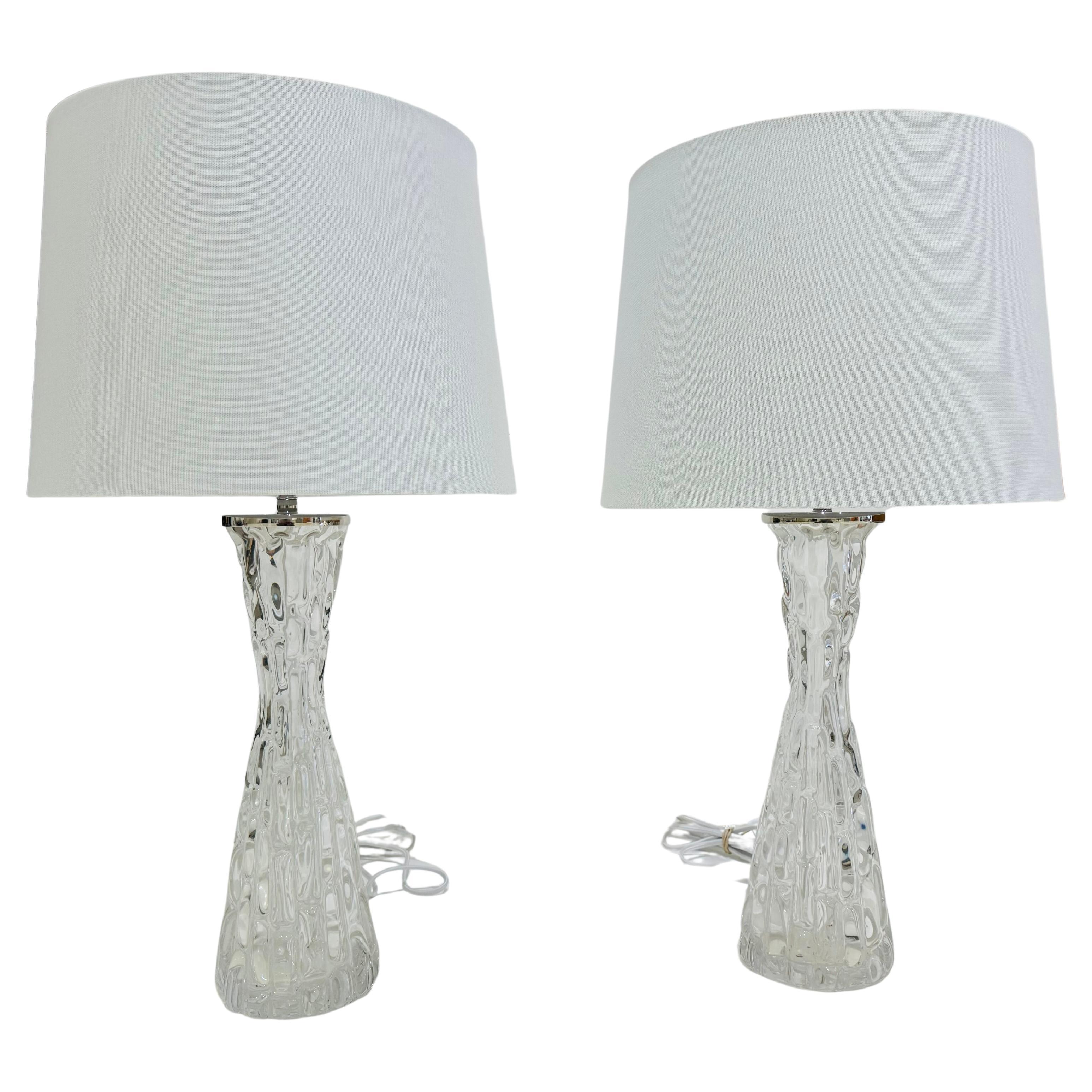 Paire de lampes de table en cristal suédois Orrefors Carl Fagerlund du milieu du siècle dernier en vente