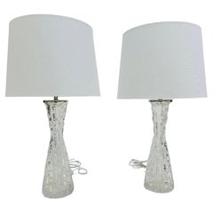 Pair of 1950s Swedish Crystal Orrefors Carl Fagerlund Mid Century Table Lamps