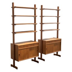 Pair of 1950's Swedish Mid-Century Modern Teak Bookcases Freestanding Wall Units