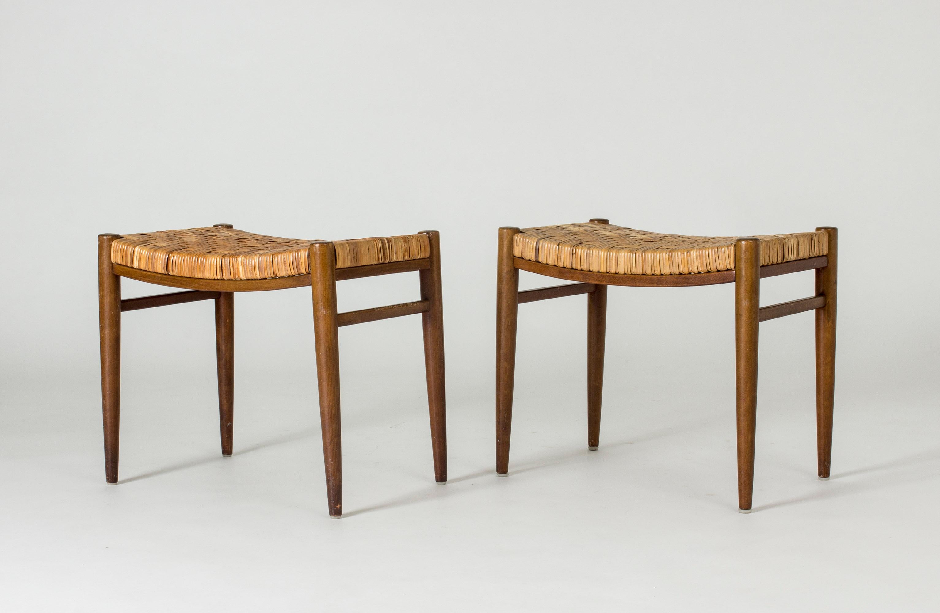 Scandinavian Modern Pair of 1950s Swedish Rattan Stools