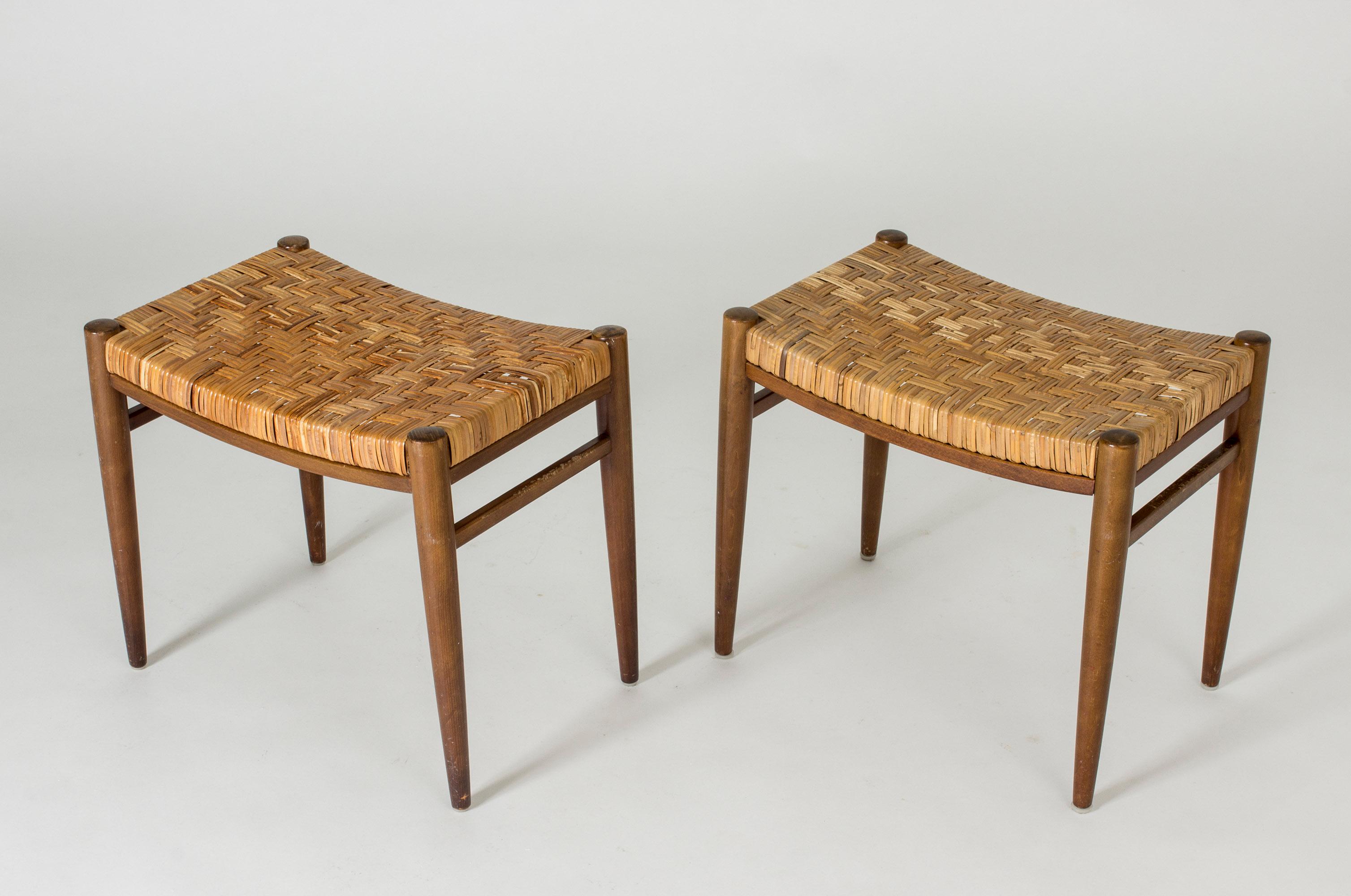 Pair of 1950s Swedish Rattan Stools In Good Condition In Stockholm, SE