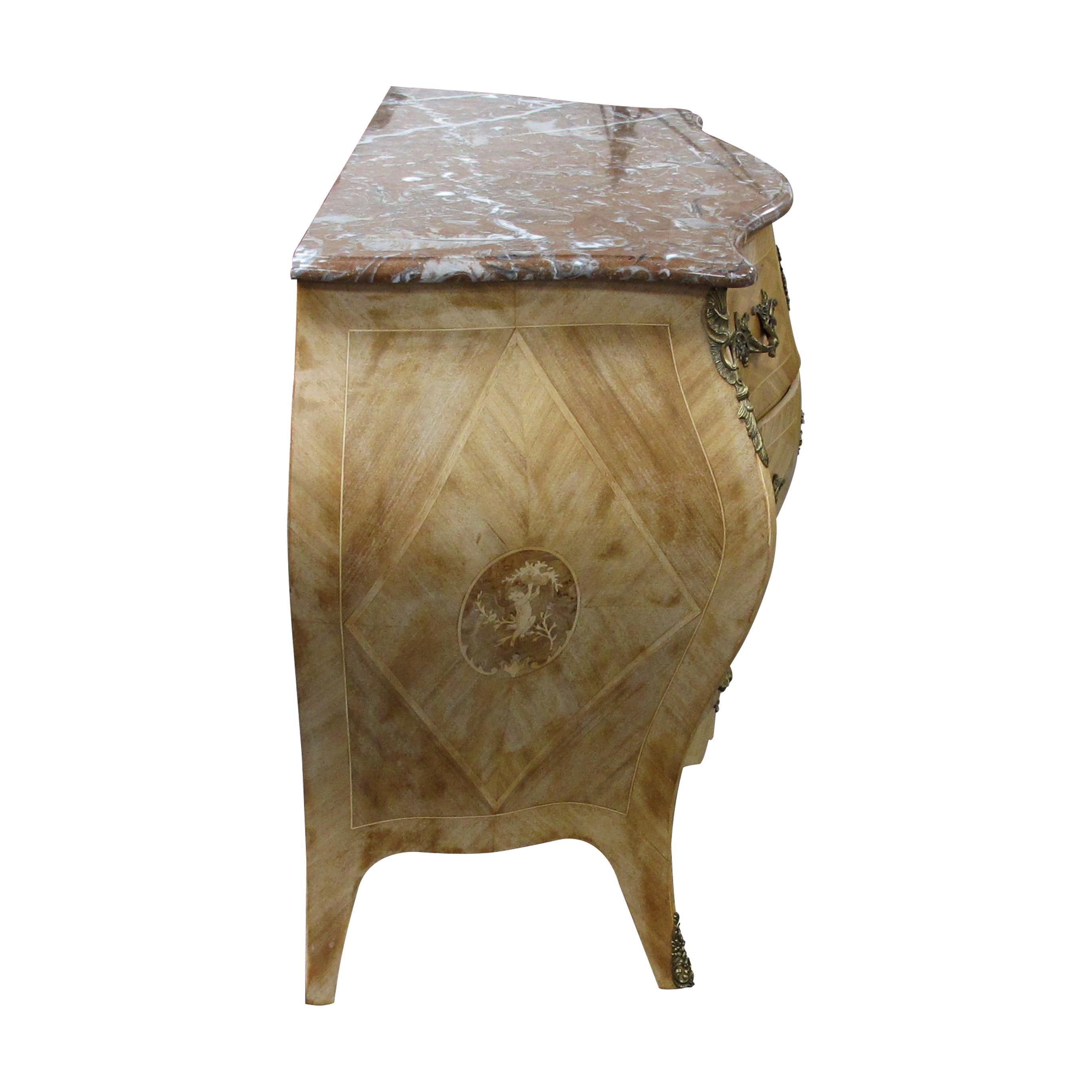 Mid-20th Century Pair of 1950s Swedish Walnut Inlaid Serpentine Bombe Chest of Drawers/Commodes