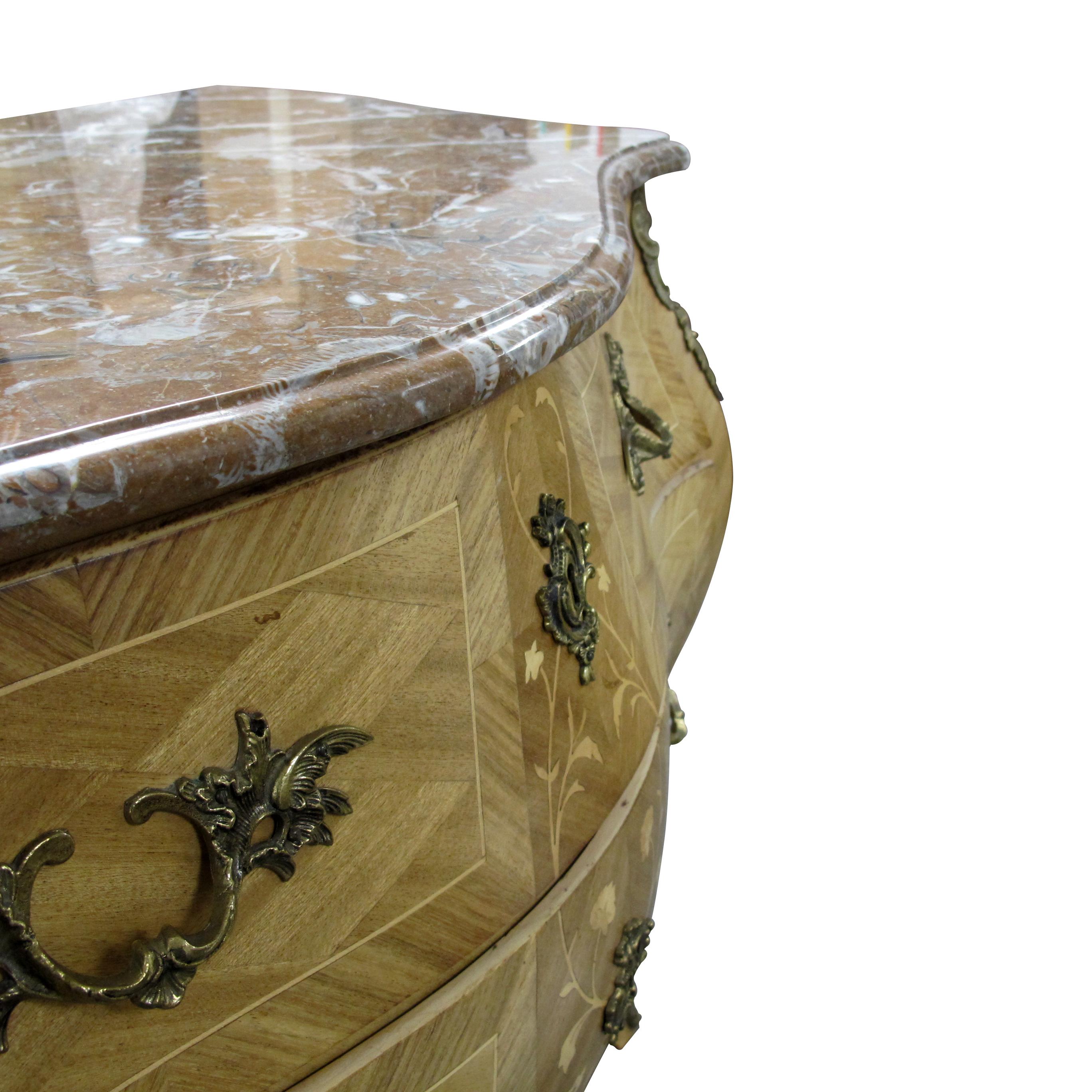 Pair of 1950s Swedish Walnut Inlaid Serpentine Bombe Chest of Drawers/Commodes 1