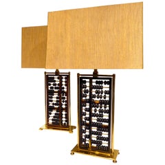 Pair of 1950s Table Lamps Incorporating Used Chinese Abacus