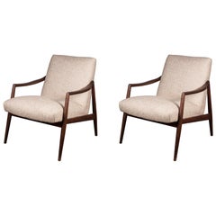 Pair of 1950s Teak Armchairs by Hartmut Lohmeyer Upholstered à la Coco Chanel